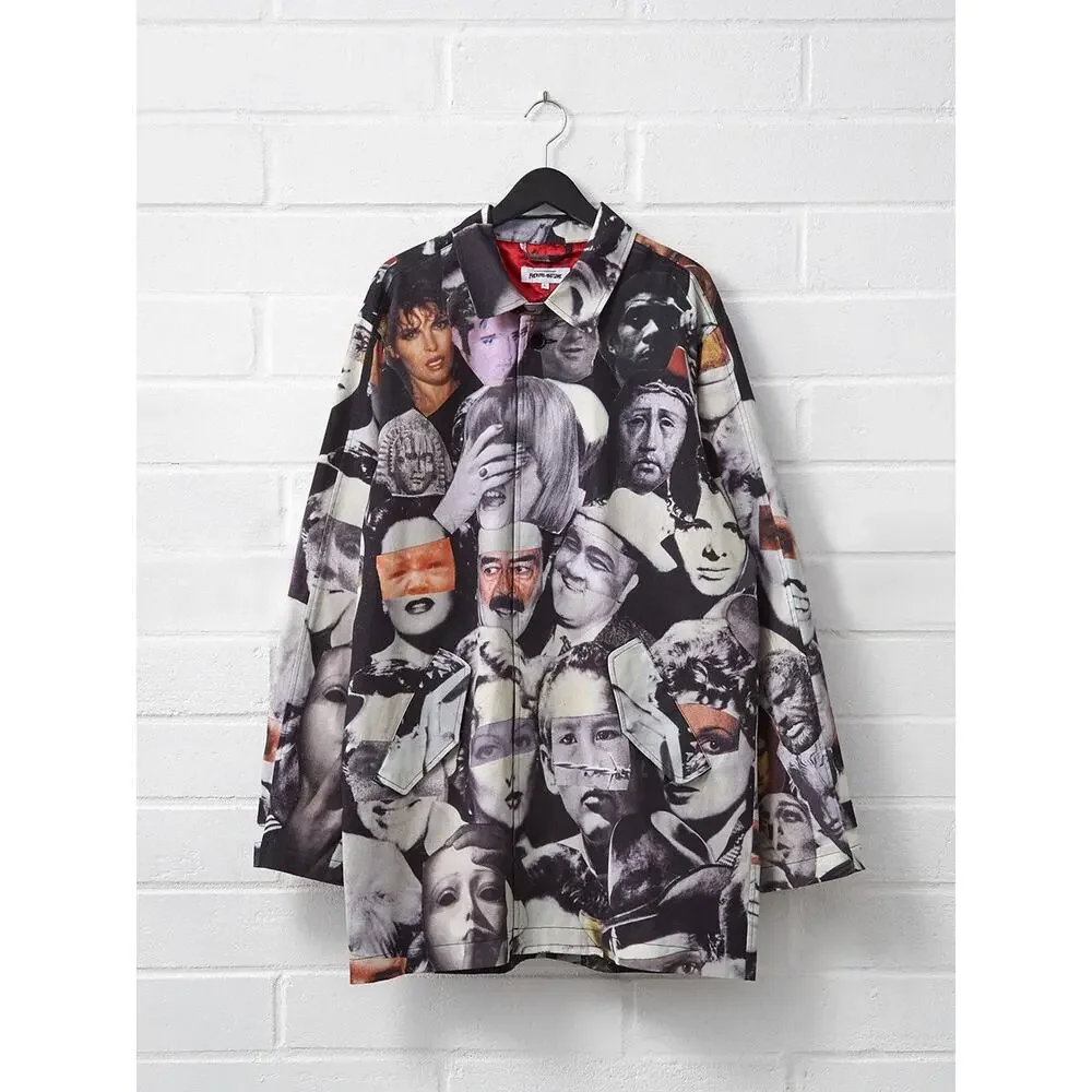 F*cking Awesome Faces Collage Trench Coat XL Streetwear Graphic Print
